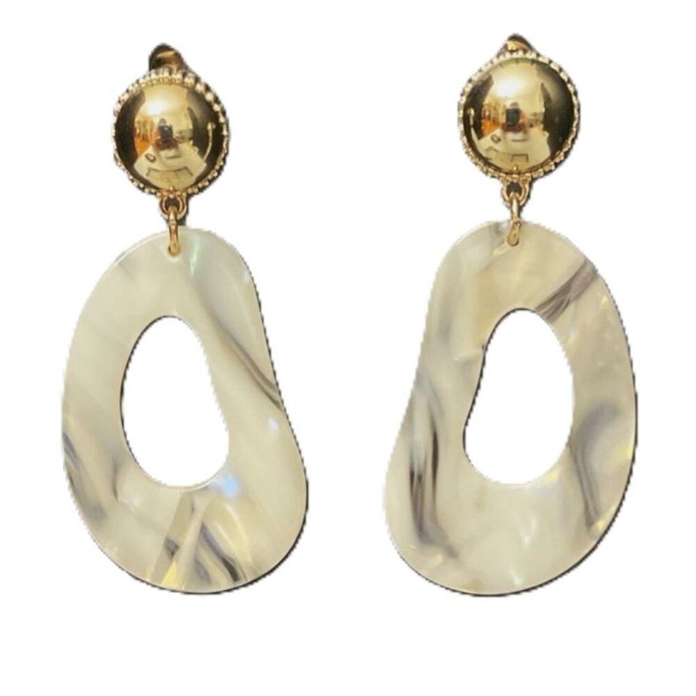 Acrylic Dangled Earrings White Marble Mother of Pearl Effect Artsy Boho‎